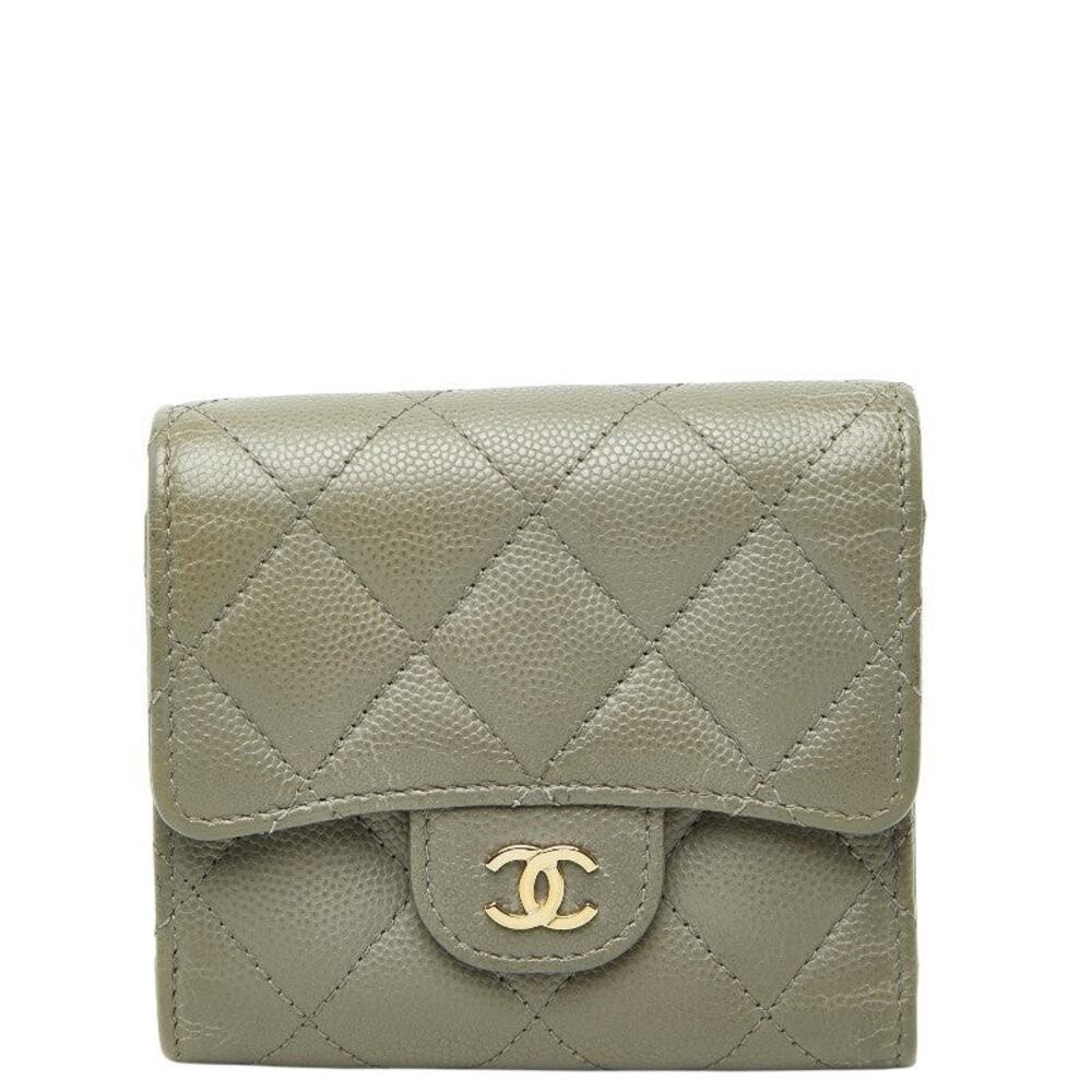 Chanel Caviar CC Logo Trifold Wallet Gray
